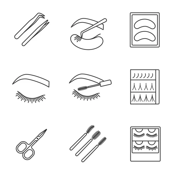Eyelash Extension Linear Icons White Background — Stock Vector