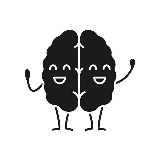 Glückliche Menschliche Gehirn Charakter Glyphen Symbol — Stockvektor
