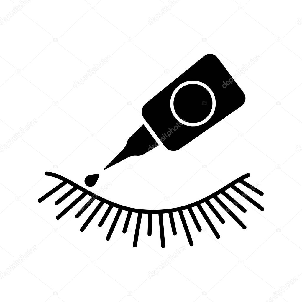 False eyelash glue glyph icon on white background