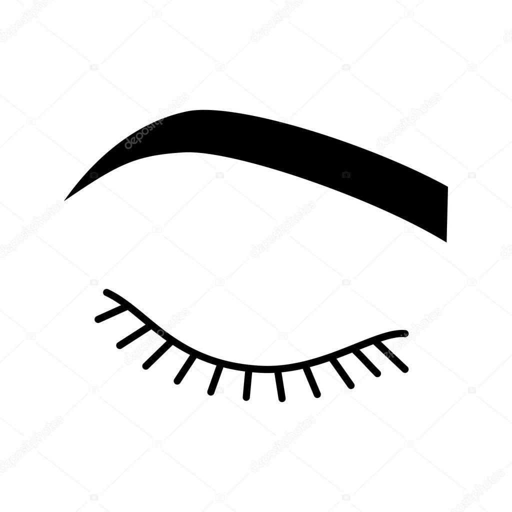 Closed woman eye glyph icon on white background