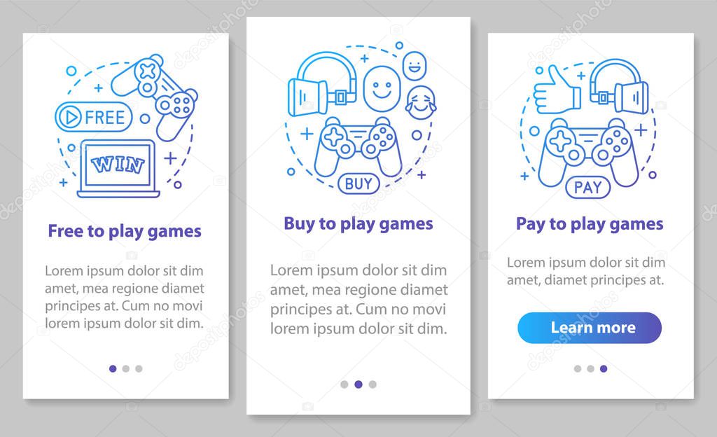 Buying apps and games on boarding mobile page screen with linear concepts