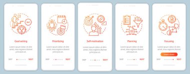 İnsan kaynakları temel becerileri onboarding mobil uygulaması sayfa ekranlar şablonları vektör. 