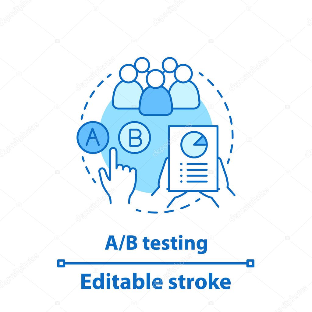 A/B testing concept icon. Advertising campaign idea thin line illustration.