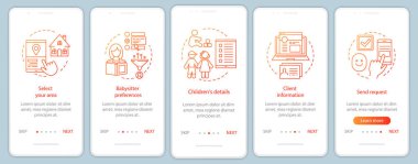 Bebek bakıcısı rezervasyon onboarding mobil app ekranlar sayfaları