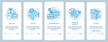 Çocuk bakımı hizmeti onboarding mobil app ekranlar sayfaları