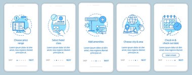 Mobil app sayfaları ekranlar onboarding rezervasyon otel odası