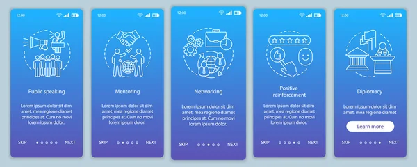 Habilidades Comunicación Onboarding Páginas Aplicaciones Móviles Pantallas — Vector de stock