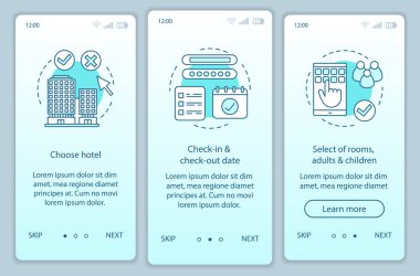 Otel onboarding mobil app ekranlar rezervasyon