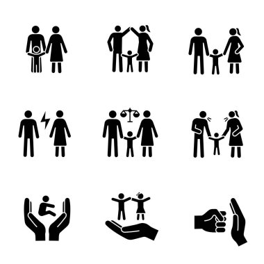 Çocuk velayeti glif Icons set.