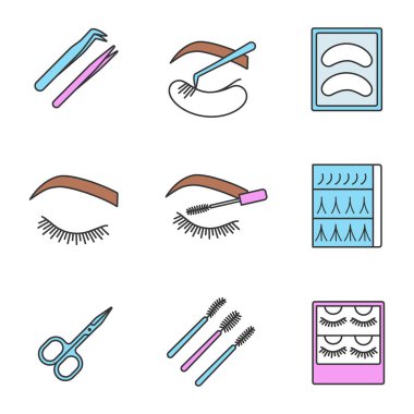Kirpik uzatma renk Icons set. 