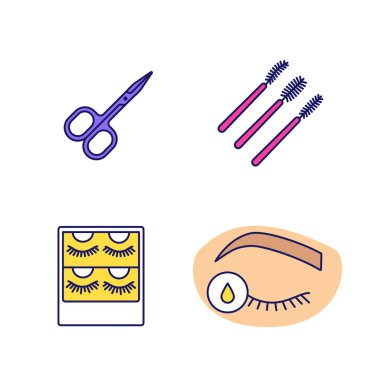 Kirpik uzatma renk Icons set. 