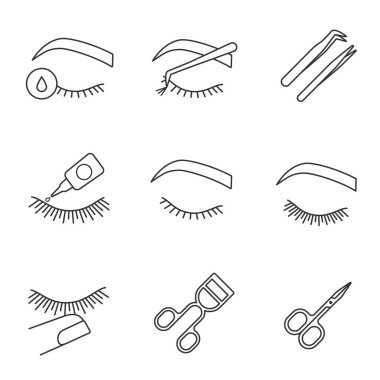 Kirpik uzatma doğrusal Icons set. 