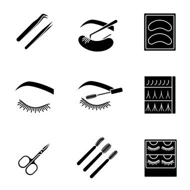 Kirpik uzatma glif Icons set.