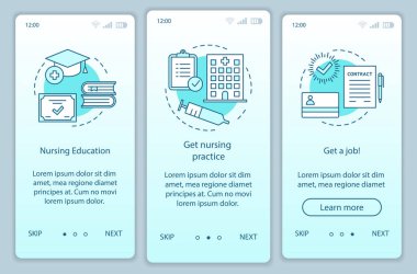 Hemşirelik Eğitim onboarding mobil app sayfaları ekranlar