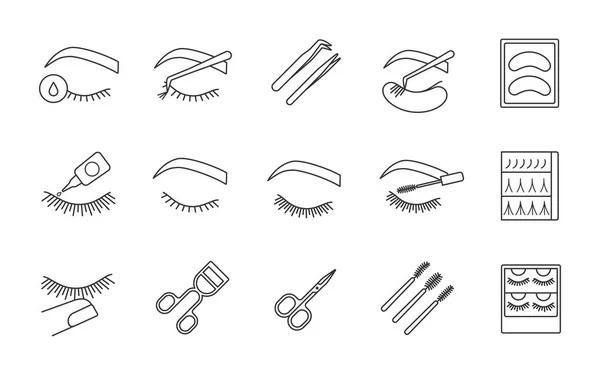 Eyelash Extension Linear Icons Set — Stock Vector