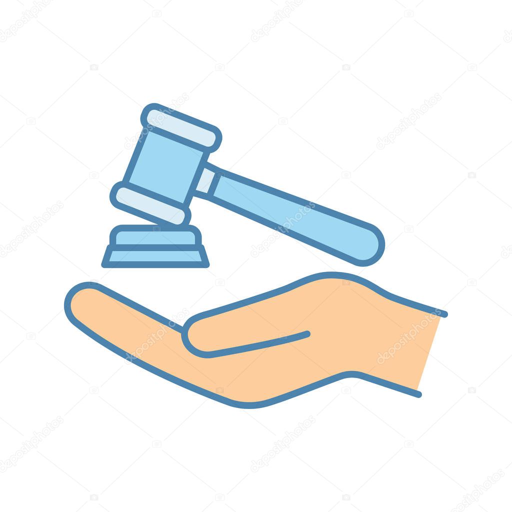 Family law color icon. Gavel, court hammer in hand.
