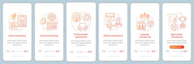 Gönüllü türleri onboarding mobil app sayfaları ekranlar