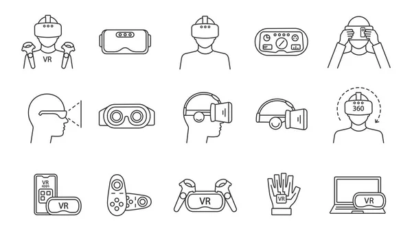 Virtuele Realiteit Lineaire Icons Set — Stockvector