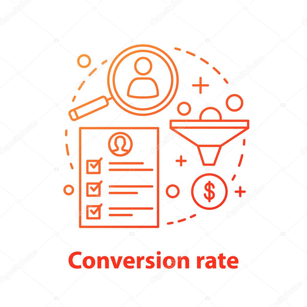 Conversion rate concept icon. CR. Sales funnel idea thin line illustration.