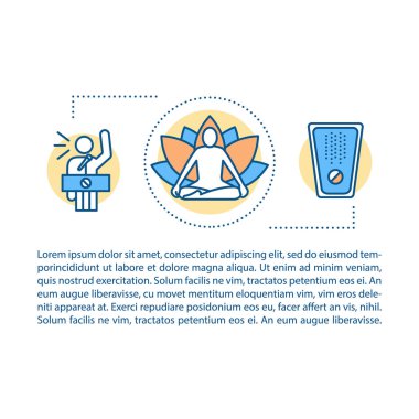 Depresyon üstesinden kavramı doğrusal illüstrasyon. Hobi, duygu meditasyon, yoga, tedavi. Makale, broşür, dergi sayfası. İnce çizgi metinlere sahip simgeler. Baskı tasarımı. Çizim vektör anahat