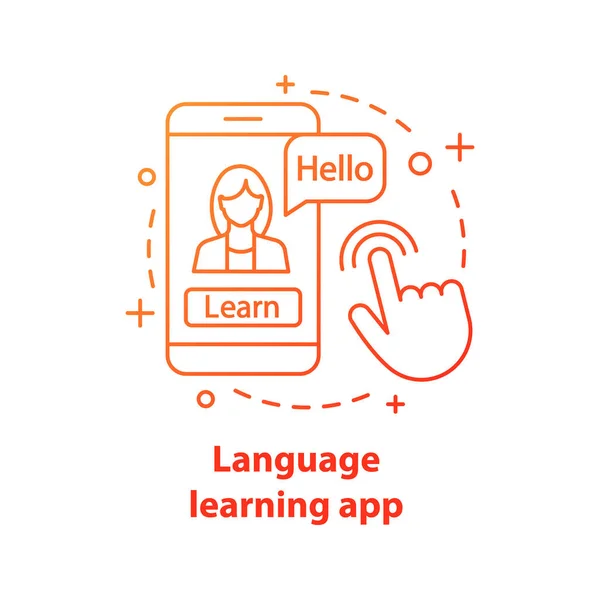 Icono Concepto Aplicación Aprendizaje Idiomas Cursos Línea Idea Delgada Ilustración — Vector de stock