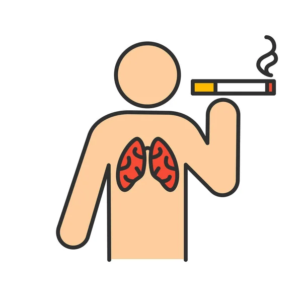 Ícone Cor Fumar Cancro Dos Pulmões Mau Hábito Estilo Vida —  Vetores de Stock