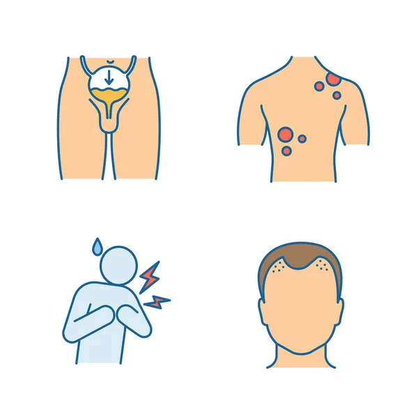 Men Health Color Icons Set Недержание Мочи Рак Кожи Сердечный — стоковый вектор