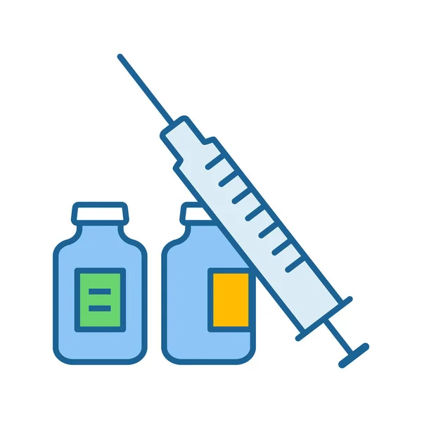 Spritze Und Fläschchen Farbsymbol Grippeimpfung Impfungen Virus Infektionsprävention Impfung Medikamente — Stockvektor