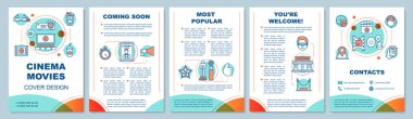 Sinema film broşür şablonu düzeni. Tiyatro olayı. 3D film galası. El ilanı, Kitapçık yazdırma tasarım doğrusal resimler. Vektör sayfa düzenleri için dergi, yıllık raporlar, reklam afişleri