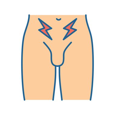 Prostat kanseri renk simgesi. Erkek üreme sistemi hastalığı. Erkek kısırlığı ve genital sorun. Kasık ağrısı. İzole vektör çizim