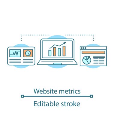 Web sitesi trafik kavramı simge. SMM ölçümleri. Sosyal medya analytics fikir ince hat illüstrasyon. Seyirci büyüme, satış dönüşüm oranı. İzole anahat çizim vektör. Düzenlenebilir kontur