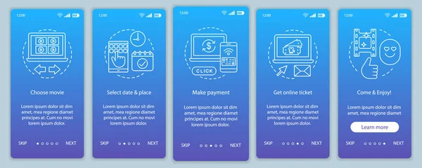 Kino Onboarding Mobile App Seite Bildschirm Vektor Vorlage Bezahlung Der — Stockvektor