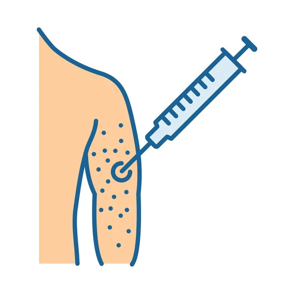 疫苗过敏颜色图标 疫苗注射 手臂上的注射器 注射毒品 被隔绝的向量例证 — 图库矢量图片
