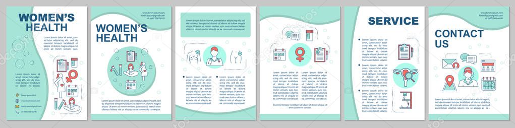 Women's health brochure template layout. Gynecology and obsetrics. Flyer, booklet, leaflet print design. Maternity hospital. Vector page layouts for magazines, annual reports, advertising posters