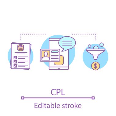 CPL concept icon. Cost per lead idea thin line illustration. Sales conversion rate. Customer loyalty. Vector isolated outline drawing. Editable stroke clipart