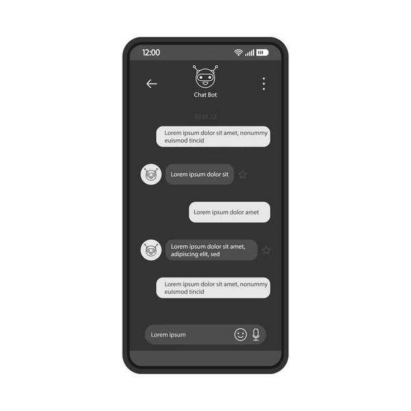 Chat Bot Αγγελιοφόρο Smartphone Διεπαφή Διάνυσμα Πρότυπο Κινητή Υποστήριξη Εφαρμογής — Διανυσματικό Αρχείο