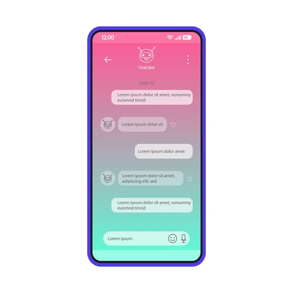 Chatbot Messenger Εφαρμογή Smartphone Διεπαφή Διάνυσμα Πρότυπο Διάταξη Σχεδίασης Σελίδας — Διανυσματικό Αρχείο