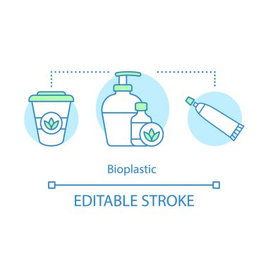 Bioplastic kavramı simge. Eko plastik fikir ince hat illüstrasyon. Doğal kozmetik. Eko-plastikler. İzole anahat çizim vektör. Düzenlenebilir kontur