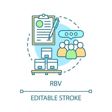 RBV kavramı simge. Tüketim fikir ince hat illüstrasyon. Kaynak tabanlı görünümü. Muhafazası, ambar. Lojistik ve dağıtım. Teslimat hizmeti. İzole anahat çizim vektör. Düzenlenebilir kontur