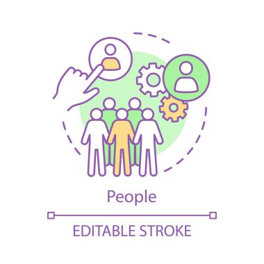 İnsanlar kavramı simge. İK fikir ince hat illüstrasyon. İnsan kaynakları. Personel, personel. Ekip çalışması. İzole anahat çizim vektör. Düzenlenebilir kontur