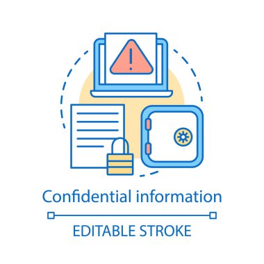 Gizli bilgi kavramı simge. Özel belgeler fikir ince hat illüstrasyon. Kişisel verilerin korunması. Mevduat Bankası kutusunda, güvenli. İzole anahat çizim vektör. Düzenlenebilir kontur