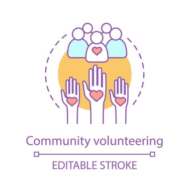 Refah gönüllü kavramı simge. Yardım kurumsal Vakfı. Sosyal sorumluluk. İnce hat illüstrasyon. Kar amacı gütmeyen organizasyon. Toplum hizmeti. Çizim vektör anahat. Düzenlenebilir kontur