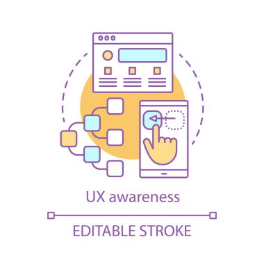 UX kavramı simge. Kullanıcı arabirimi fikir ince hat illüstrasyon. Web sitesi eşleme. Web tasarım, geliştirme. Web sitesi Oluşturucu'yu. İzole anahat çizim vektör. Düzenlenebilir kontur