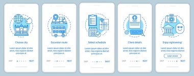 Turizm onboarding mobil app sayfası ekranda vektör şablonu. Kent rota olay. Gezi, gezi. Doğrusal resimli anlatım Web sitesi adımlar. UX, UI, GUI smartphone arabirimi kavramı