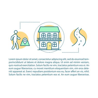 Turizm kavramı doğrusal illüstrasyon. Şehir rota. Otel arama. Gezi olay gezi. Şehir showplace. Makale sayfası. İnce çizgi metinlere sahip simgeler. Baskı tasarımı. Çizim vektör izole anahat