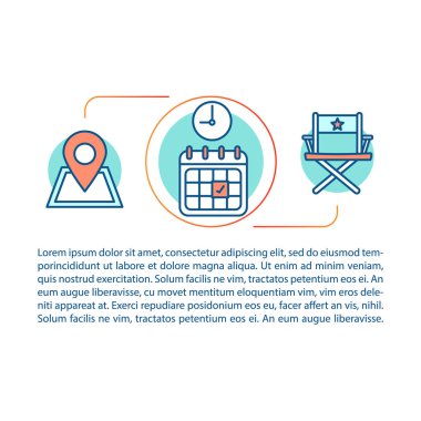 Olay kavramı doğrusal illüstrasyon. Performans gösterisi. Filme film yayın tarihi son tarih. Denetim listesi terim. Makale sayfası. İnce çizgi metinlere sahip simgeler. Baskı tasarımı. Çizim vektör izole anahat