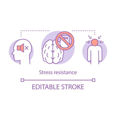 Stres direnç kavramı simge. Ruh sağlığı fikir ince hat illüstrasyon. Anksiyete, sinir gerginliği, hayal kırıklığı. Stres toleransı. İzole anahat çizim vektör. Düzenlenebilir kontur