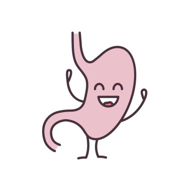 Gülümseyen mide karakter renk simgesi. Sağlıklı sindirim sistemi. Gastrointestinal sistem sağlık. İzole vektör çizim