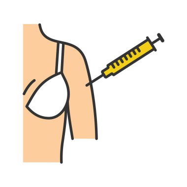 Kadının kolu enjeksiyon renk simgesi. Hepatit, kızamık aşı. Hastalığı aşılama. İzole vektör çizim
