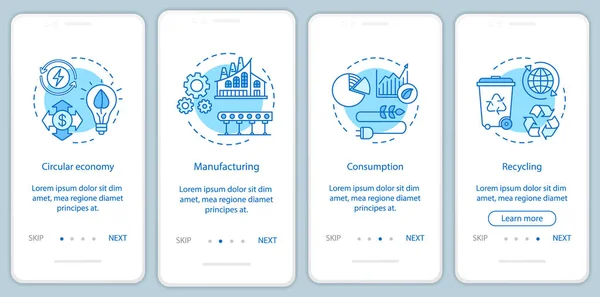 Kreislaufwirtschaft Onboarding Mobile App Seite Bildschirm Vektor Vorlage Produktion Verbrauch — Stockvektor